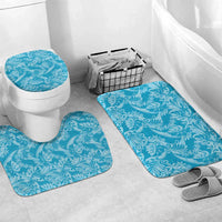 Tahiti Ninamu Tiare Floral Bathroom Set Monstera Palm Tropical Leaves LT01 Mat Set Only (3 pcs) One Size Blue - Polynesian Pride
