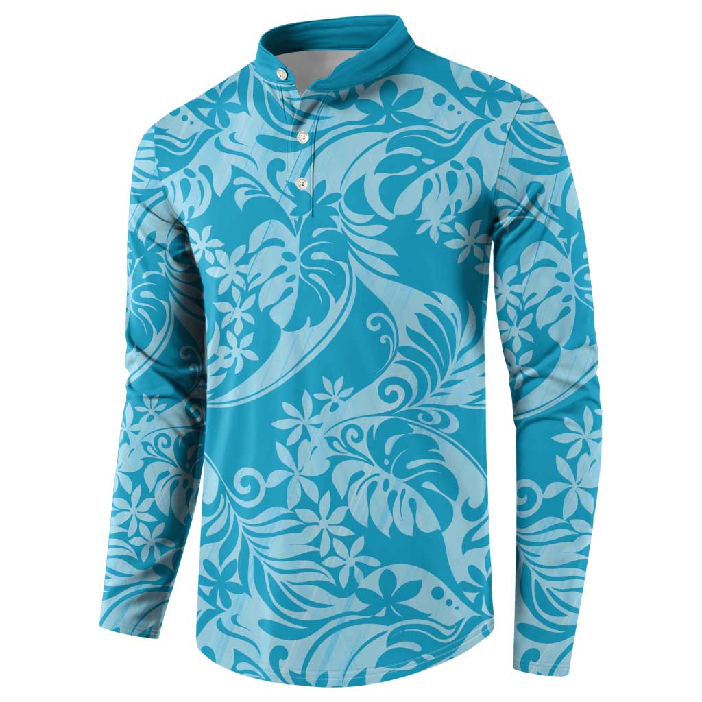 Tahiti Ninamu Tiare Floral Button Sweatshirt Monstera Palm Tropical Leaves - Polynesian Pride