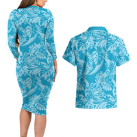 Tahiti Ninamu Tiare Floral Couples Matching Long Sleeve Bodycon Dress and Hawaiian Shirt Monstera Palm Tropical Leaves LT01 - Polynesian Pride