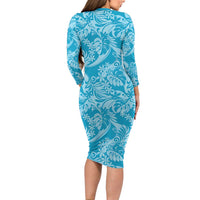 Tahiti Ninamu Tiare Floral Family Matching Long Sleeve Bodycon Dress and Hawaiian Shirt Monstera Palm Tropical Leaves LT01 - Polynesian Pride