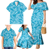 Tahiti Ninamu Tiare Floral Family Matching Mermaid Dress and Hawaiian Shirt Monstera Palm Tropical Leaves LT01 - Polynesian Pride