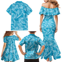 Tahiti Ninamu Tiare Floral Family Matching Mermaid Dress and Hawaiian Shirt Monstera Palm Tropical Leaves LT01 - Polynesian Pride