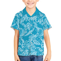 Tahiti Ninamu Tiare Floral Family Matching Mermaid Dress and Hawaiian Shirt Monstera Palm Tropical Leaves LT01 Son's Shirt Blue - Polynesian Pride