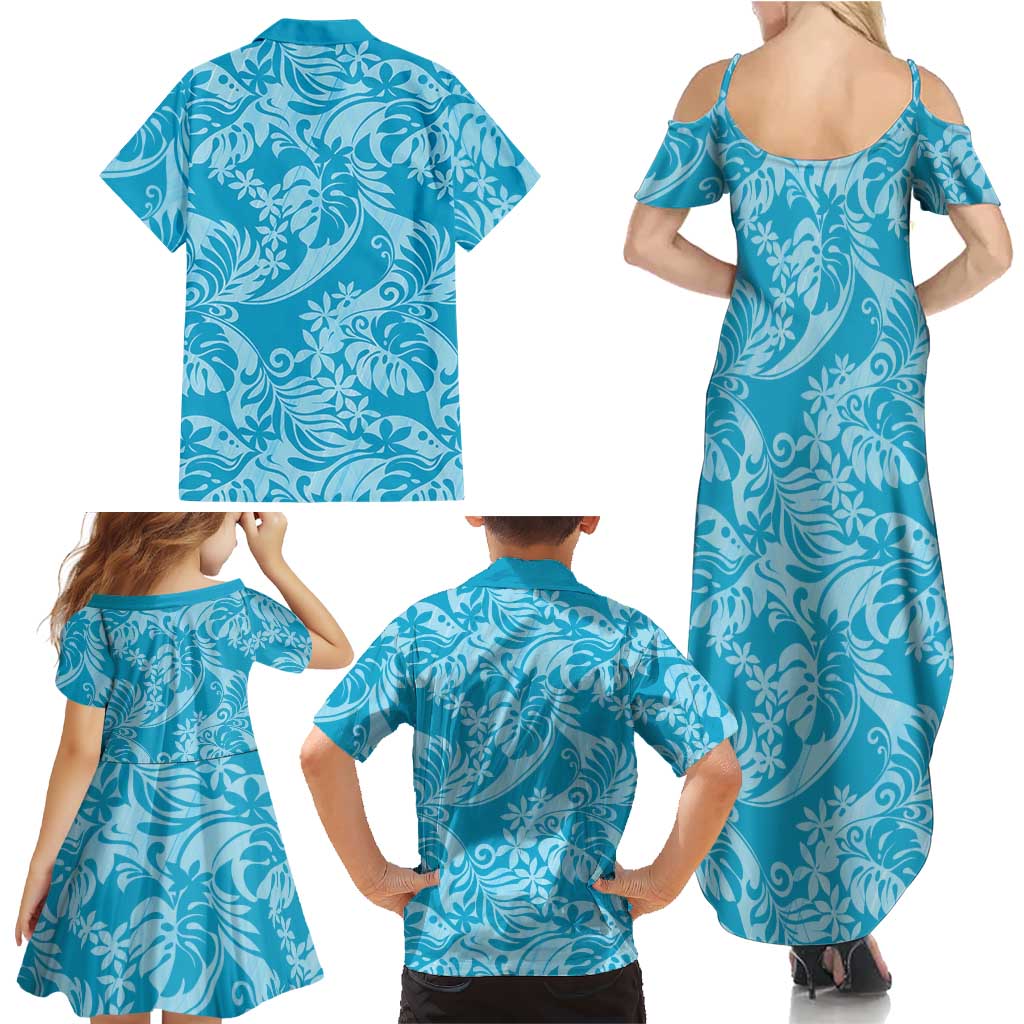 Tahiti Ninamu Tiare Floral Family Matching Summer Maxi Dress and Hawaiian Shirt Monstera Palm Tropical Leaves LT01 - Polynesian Pride