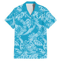 Tahiti Ninamu Tiare Floral Family Matching Summer Maxi Dress and Hawaiian Shirt Monstera Palm Tropical Leaves LT01 Dad's Shirt - Short Sleeve Blue - Polynesian Pride