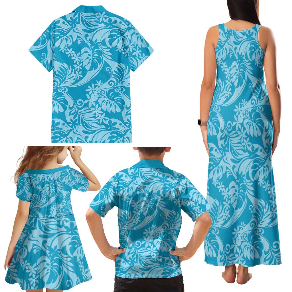 Tahiti Ninamu Tiare Floral Family Matching Tank Maxi Dress and Hawaiian Shirt Monstera Palm Tropical Leaves LT01 - Polynesian Pride