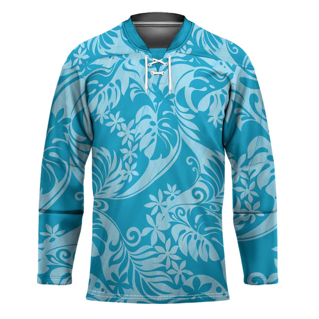 Tahiti Ninamu Tiare Floral Hockey Jersey Monstera Palm Tropical Leaves - Polynesian Pride