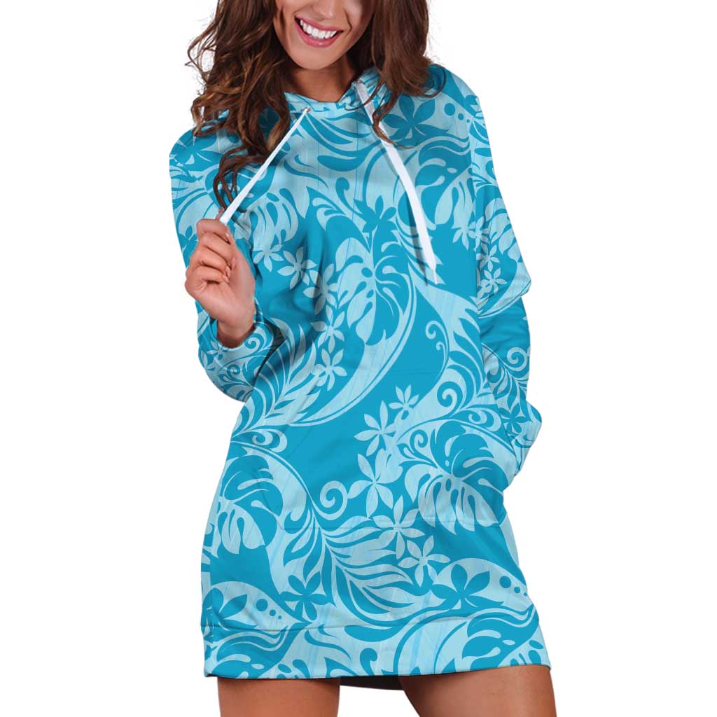 Tahiti Ninamu Tiare Floral Hoodie Dress Monstera Palm Tropical Leaves - Polynesian Pride