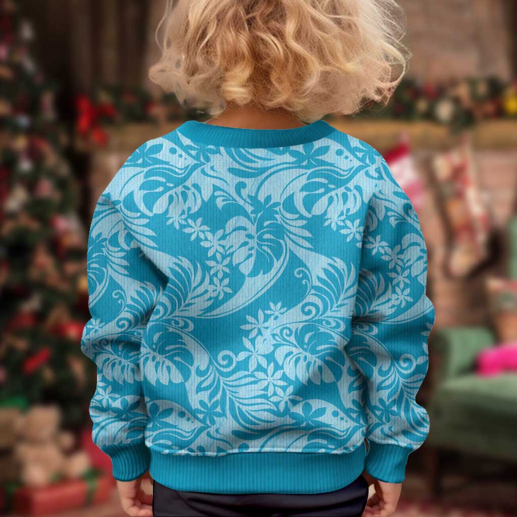 Tahiti Ninamu Tiare Floral Kid Ugly Christmas Sweater Monstera Palm Tropical Leaves - Polynesian Pride