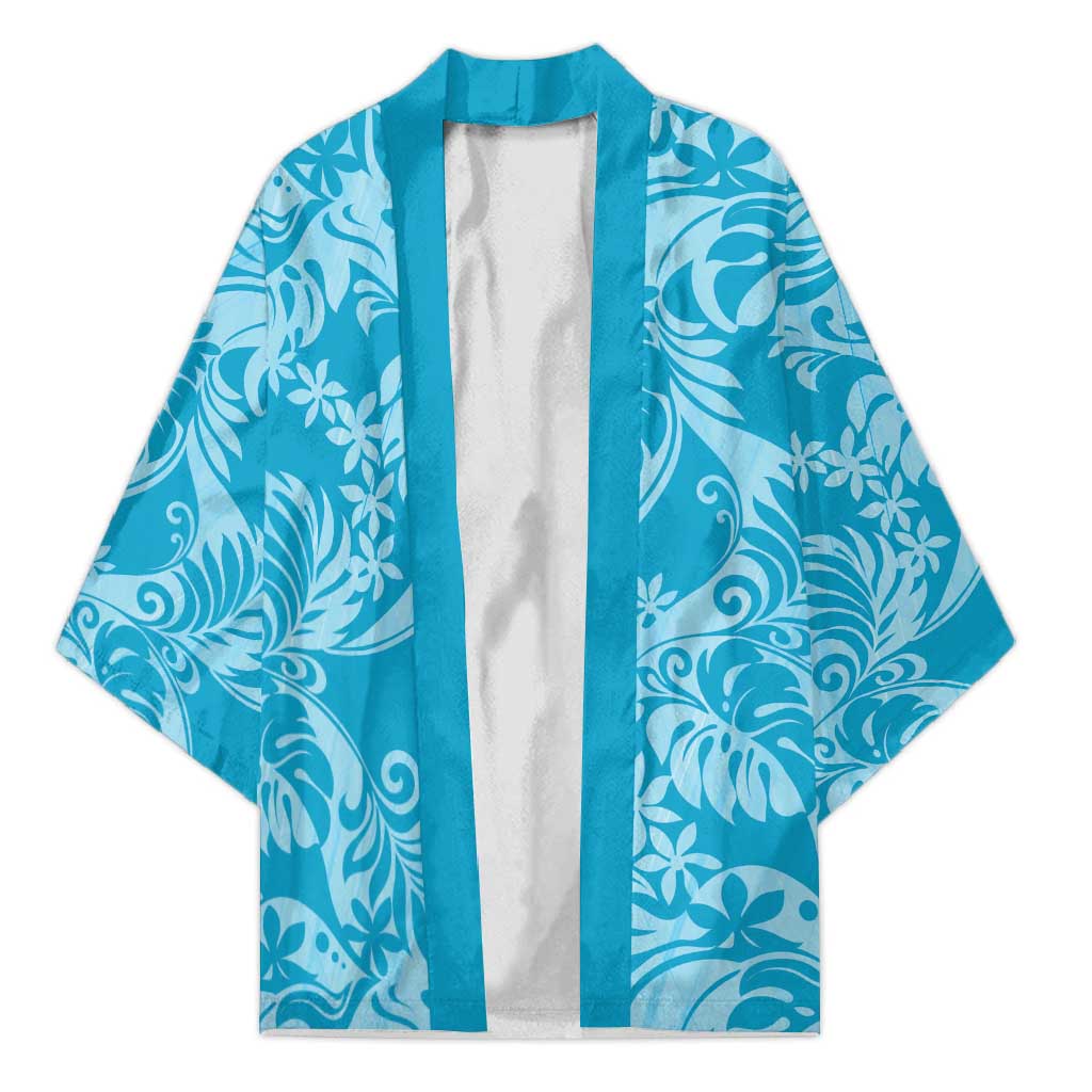 Tahiti Ninamu Tiare Floral Kimono Monstera Palm Tropical Leaves LT01 Unisex Blue - Polynesian Pride