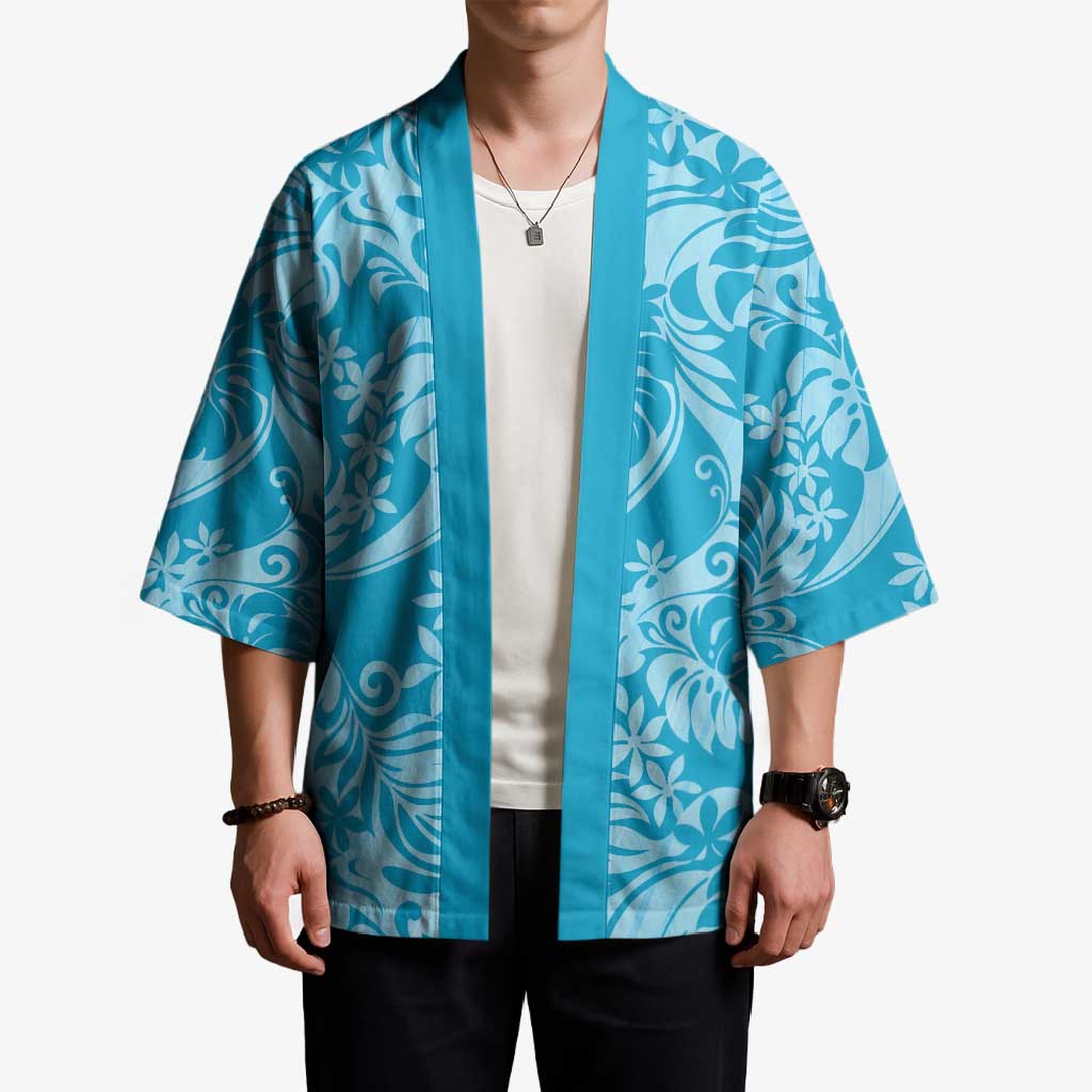 Tahiti Ninamu Tiare Floral Kimono Monstera Palm Tropical Leaves LT01 - Polynesian Pride