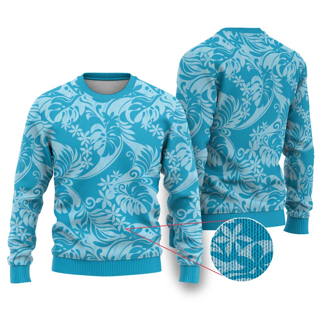 Tahiti Ninamu Tiare Floral Ugly Christmas Sweater Monstera Palm Tropical Leaves - Polynesian Pride