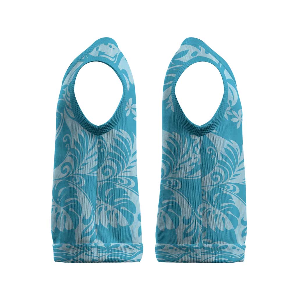 Tahiti Ninamu Tiare Floral Christmas Knitted V-Neck Vest Monstera Palm Tropical Leaves - Polynesian Pride