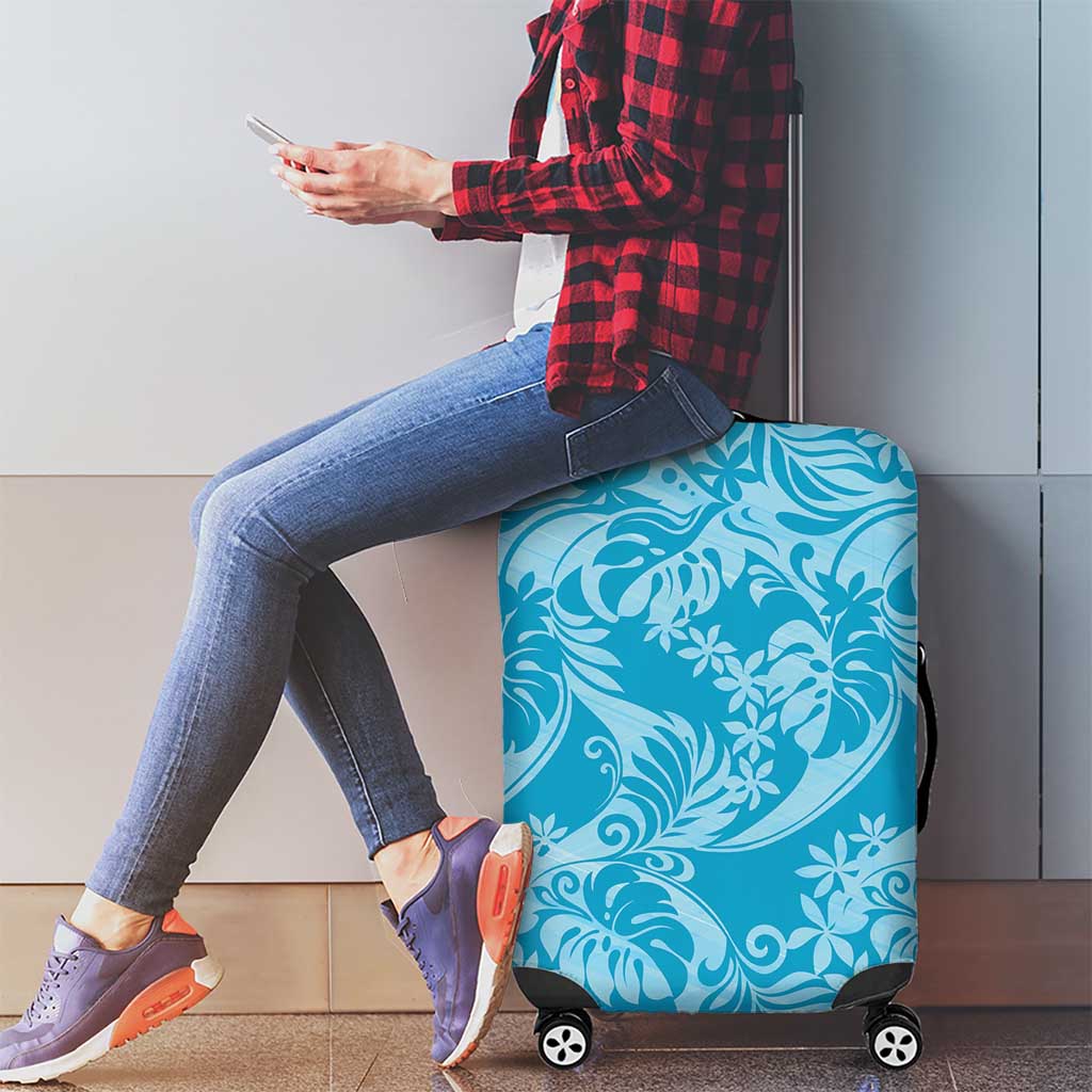 Tahiti Ninamu Tiare Floral Luggage Cover Monstera Palm Tropical Leaves - Polynesian Pride