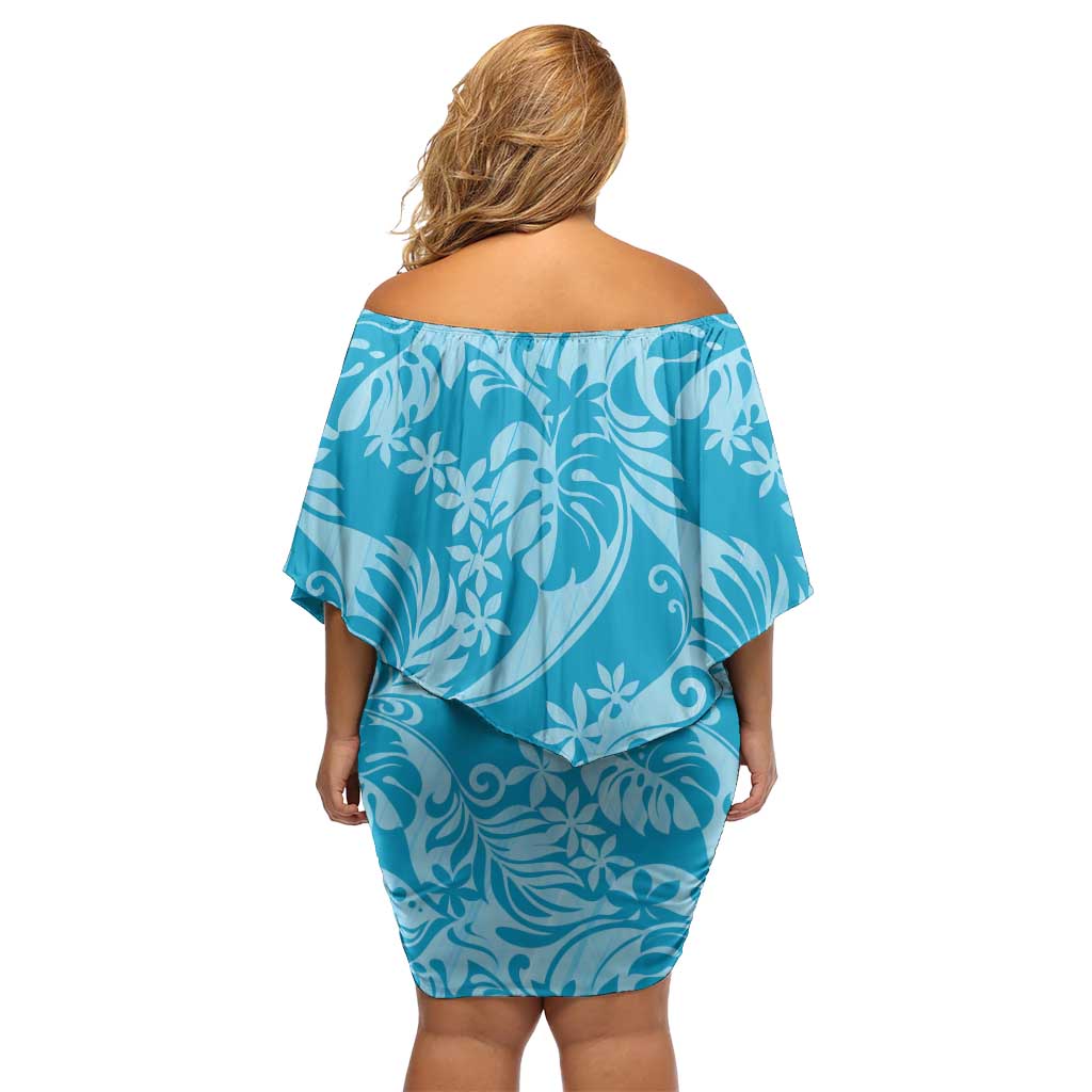 Tahiti Ninamu Tiare Floral Off Shoulder Short Dress Monstera Palm Tropical Leaves - Polynesian Pride