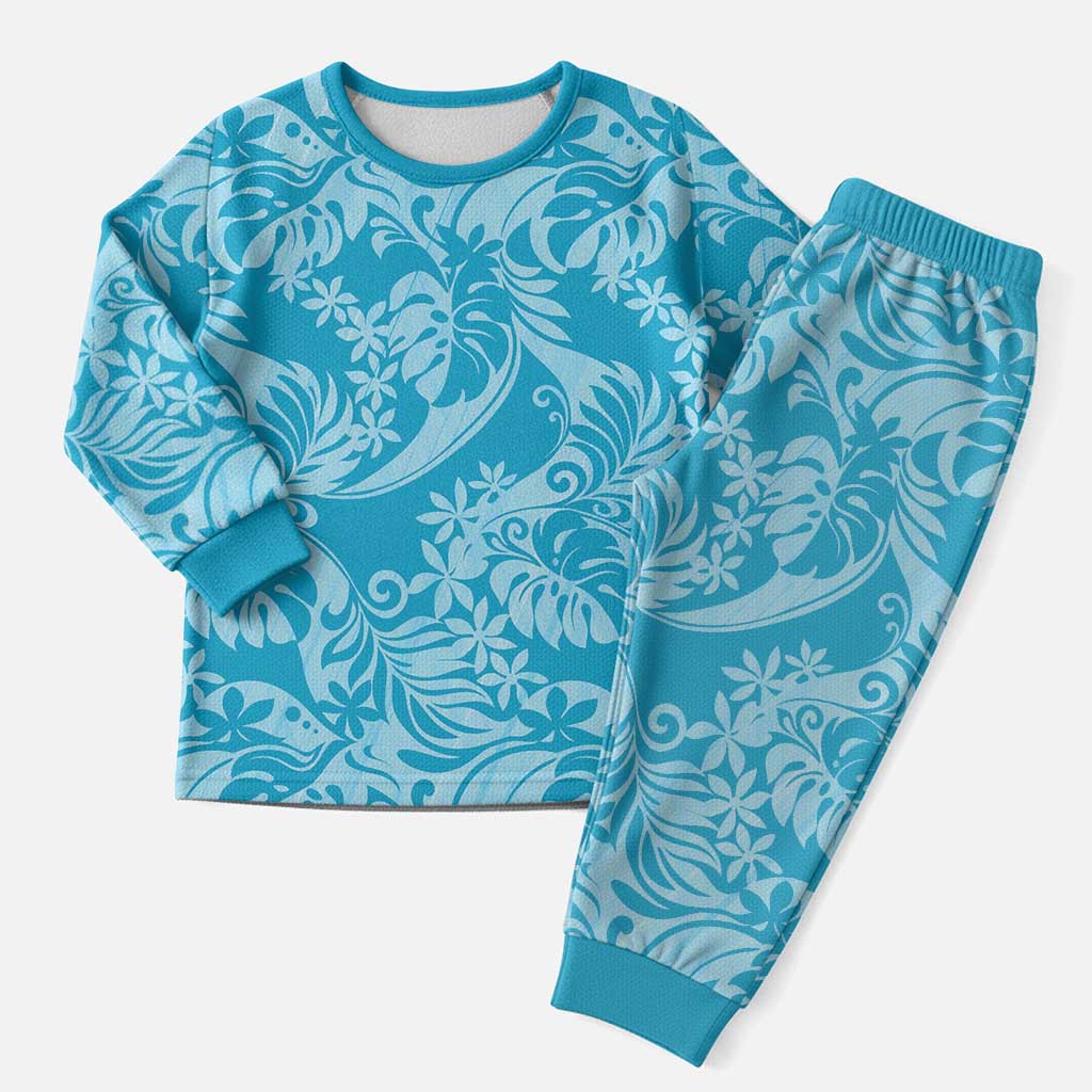 Tahiti Ninamu Tiare Floral Christmas Pajama Set Monstera Palm Tropical Leaves - Polynesian Pride