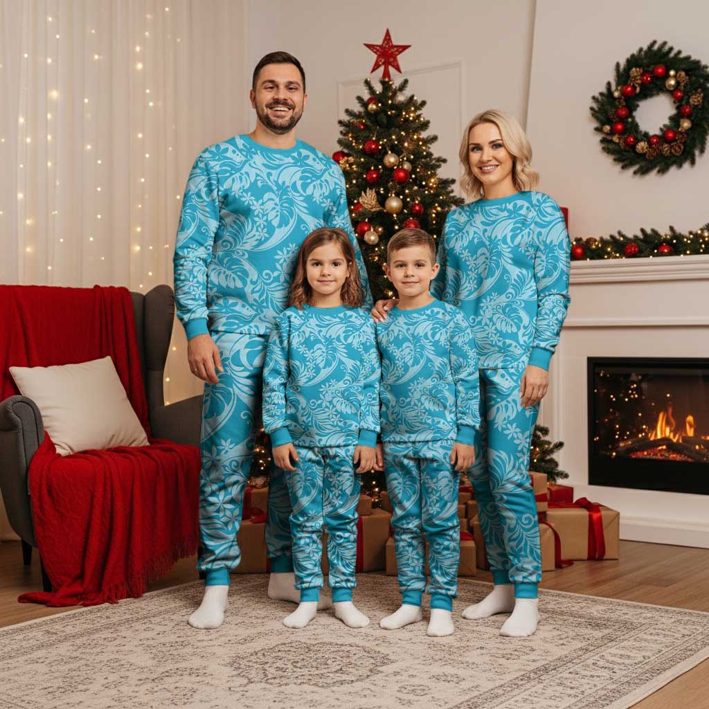 Tahiti Ninamu Tiare Floral Christmas Pajama Set Monstera Palm Tropical Leaves - Polynesian Pride