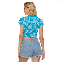 Tahiti Ninamu Tiare Floral Raglan Cropped T Shirt Monstera Palm Tropical Leaves - Polynesian Pride
