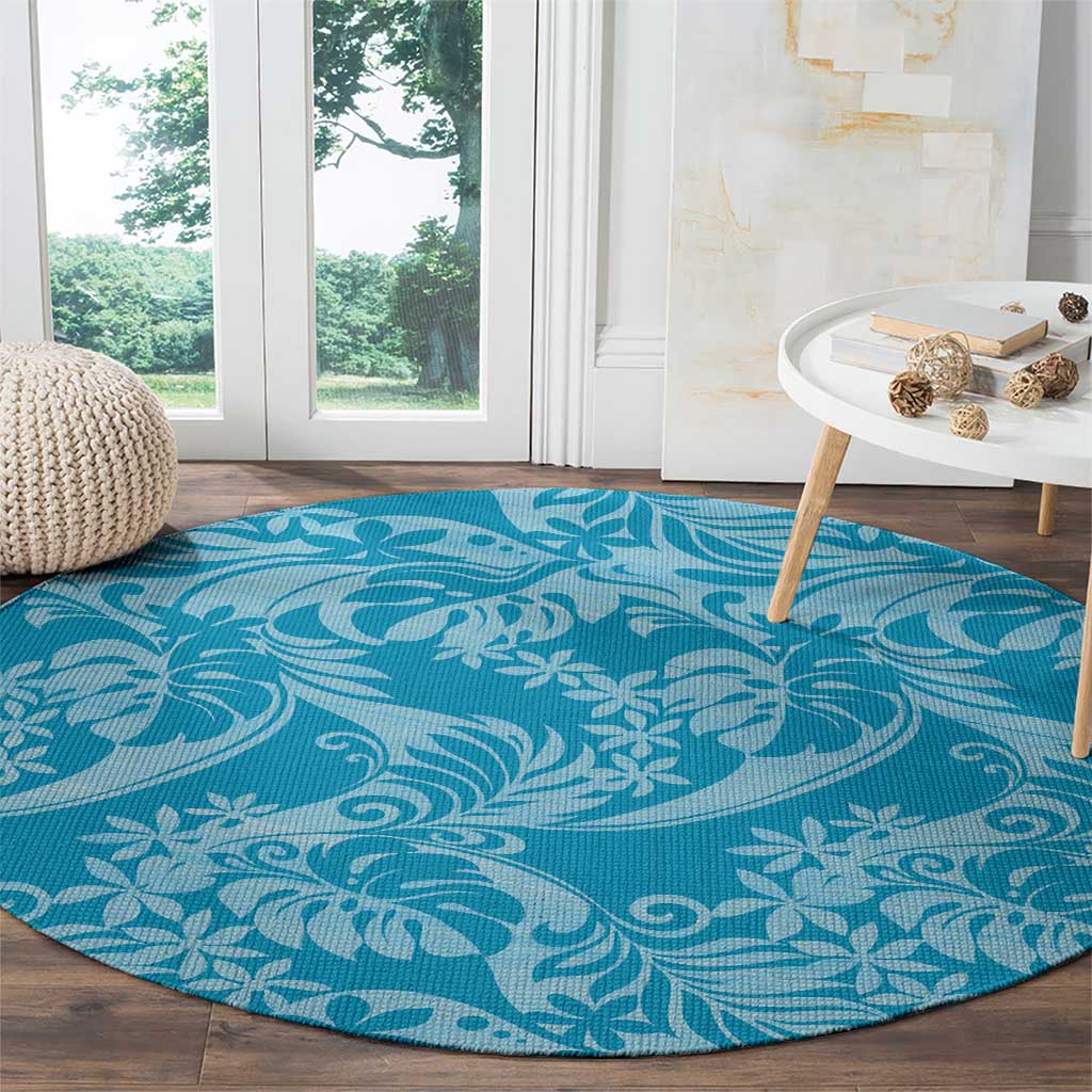Tahiti Ninamu Tiare Floral Round Carpet Monstera Palm Tropical Leaves - Polynesian Pride