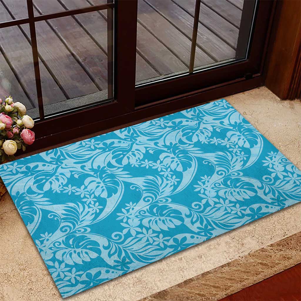 Tahiti Ninamu Tiare Floral Rubber Doormat Monstera Palm Tropical Leaves - Polynesian Pride