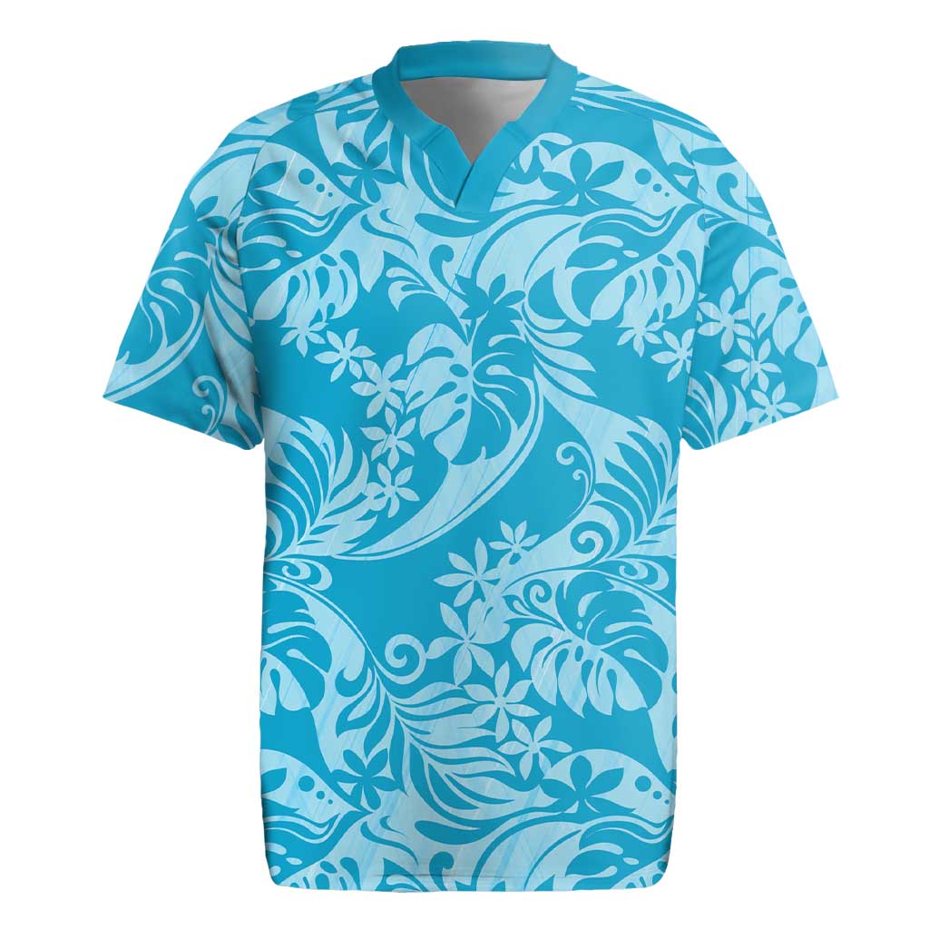 Tahiti Ninamu Tiare Floral Rugby Jersey Monstera Palm Tropical Leaves - Polynesian Pride