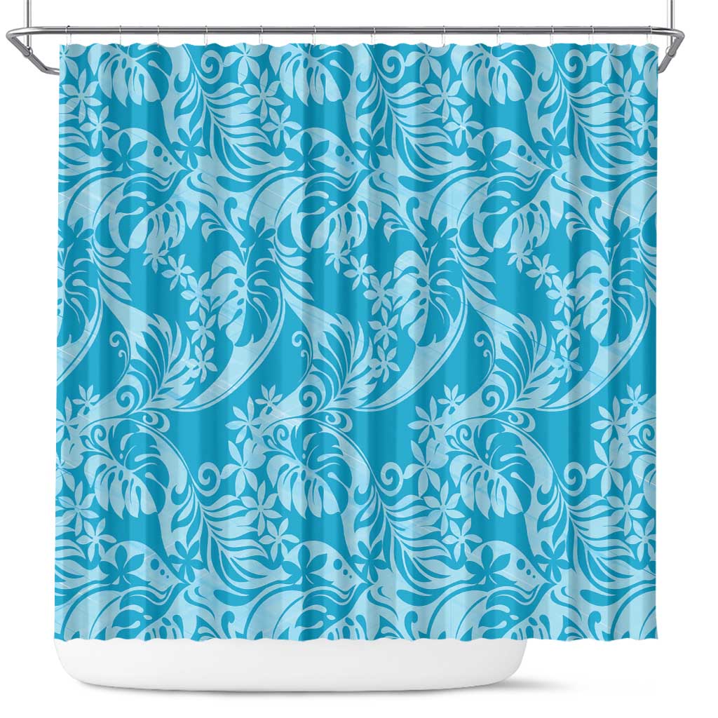 Tahiti Ninamu Tiare Floral Shower Curtain Monstera Palm Tropical Leaves - Polynesian Pride