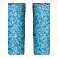 Tahiti Ninamu Tiare Floral Skinny Tumbler Monstera Palm Tropical Leaves LT01 Blue - Polynesian Pride