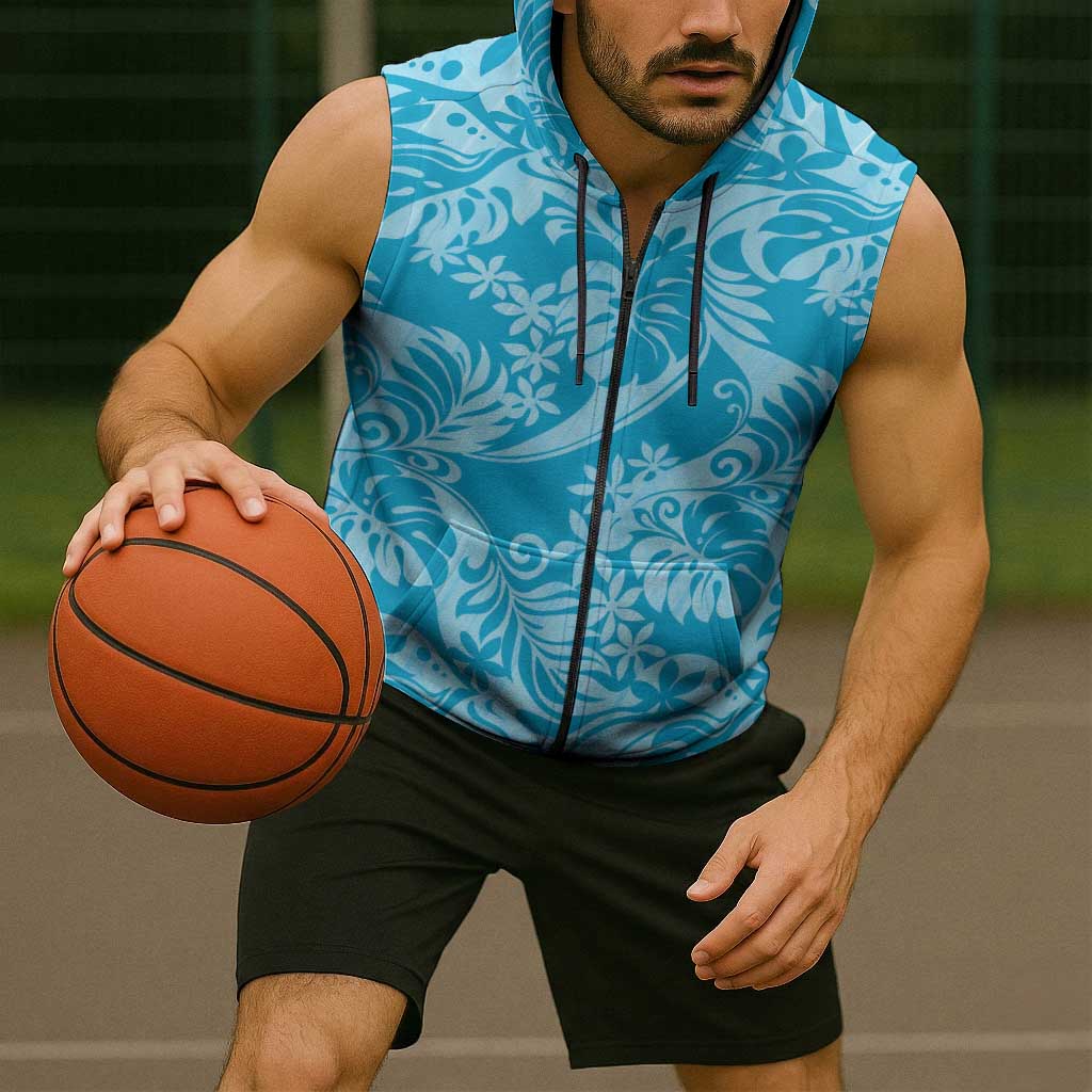 Tahiti Ninamu Tiare Floral Sleeveless Zip Hoodie Monstera Palm Tropical Leaves - Polynesian Pride