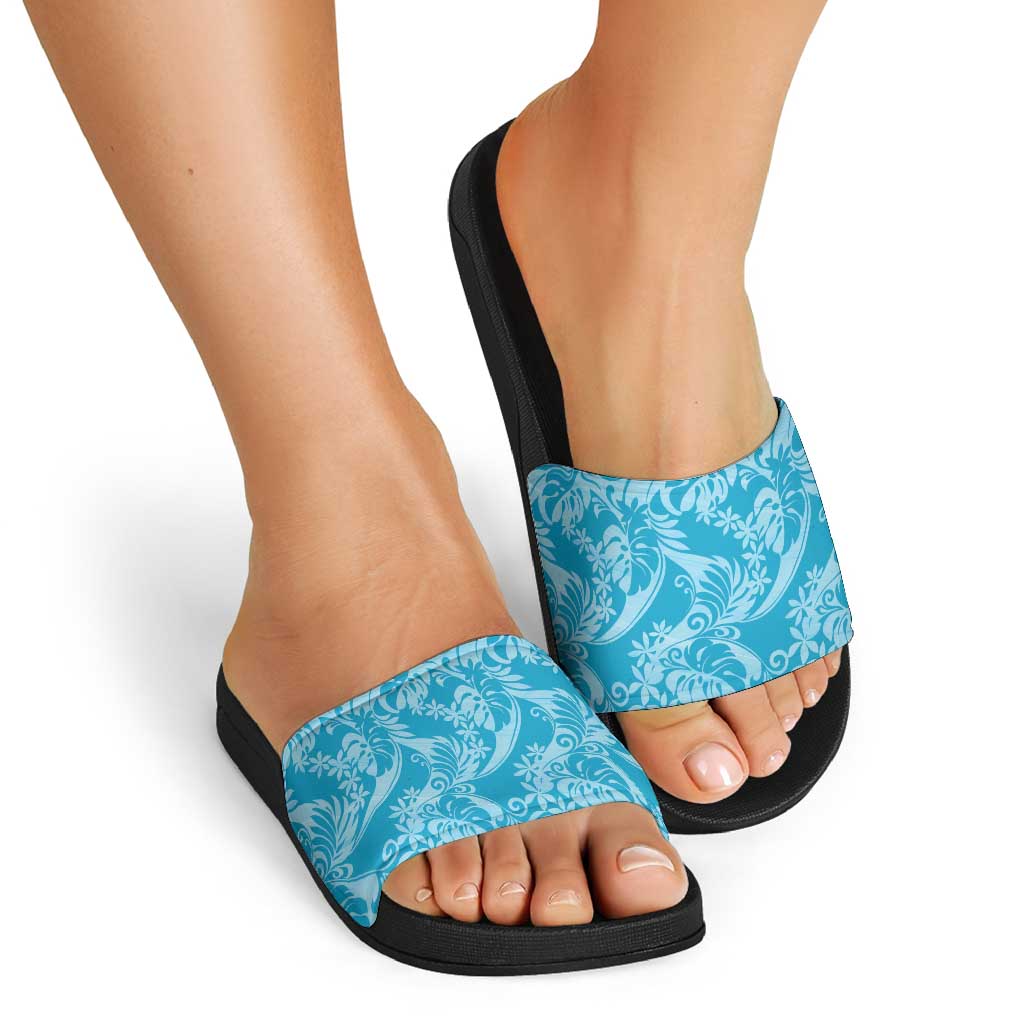 Tahiti Ninamu Tiare Floral Slide Sandals Monstera Palm Tropical Leaves - Polynesian Pride