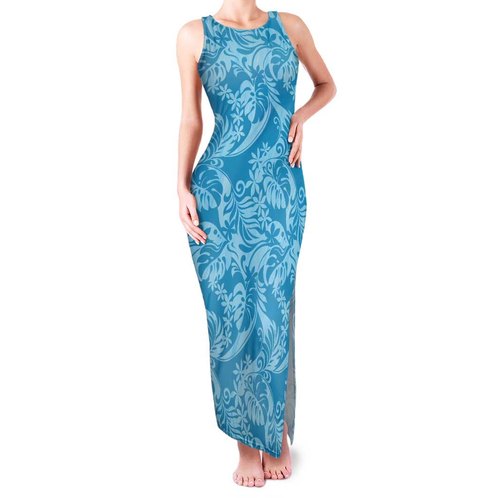Tahiti Ninamu Tiare Floral Tank Maxi Dress Monstera Palm Tropical Leaves - Polynesian Pride