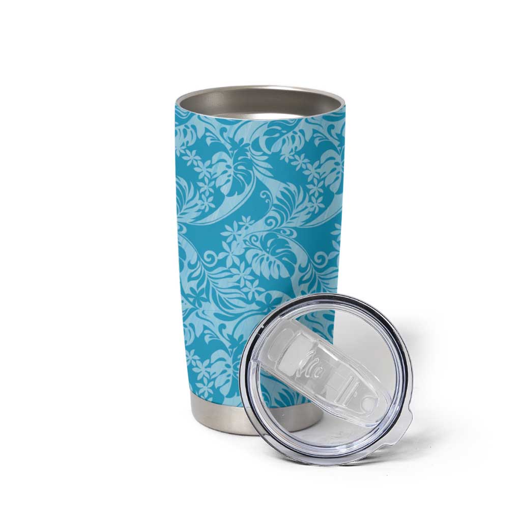 Tahiti Ninamu Tiare Floral Tumbler Cup Monstera Palm Tropical Leaves - Polynesian Pride
