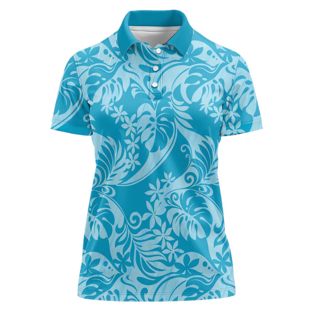 Tahiti Ninamu Tiare Floral Women Polo Shirt Monstera Palm Tropical Leaves - Polynesian Pride