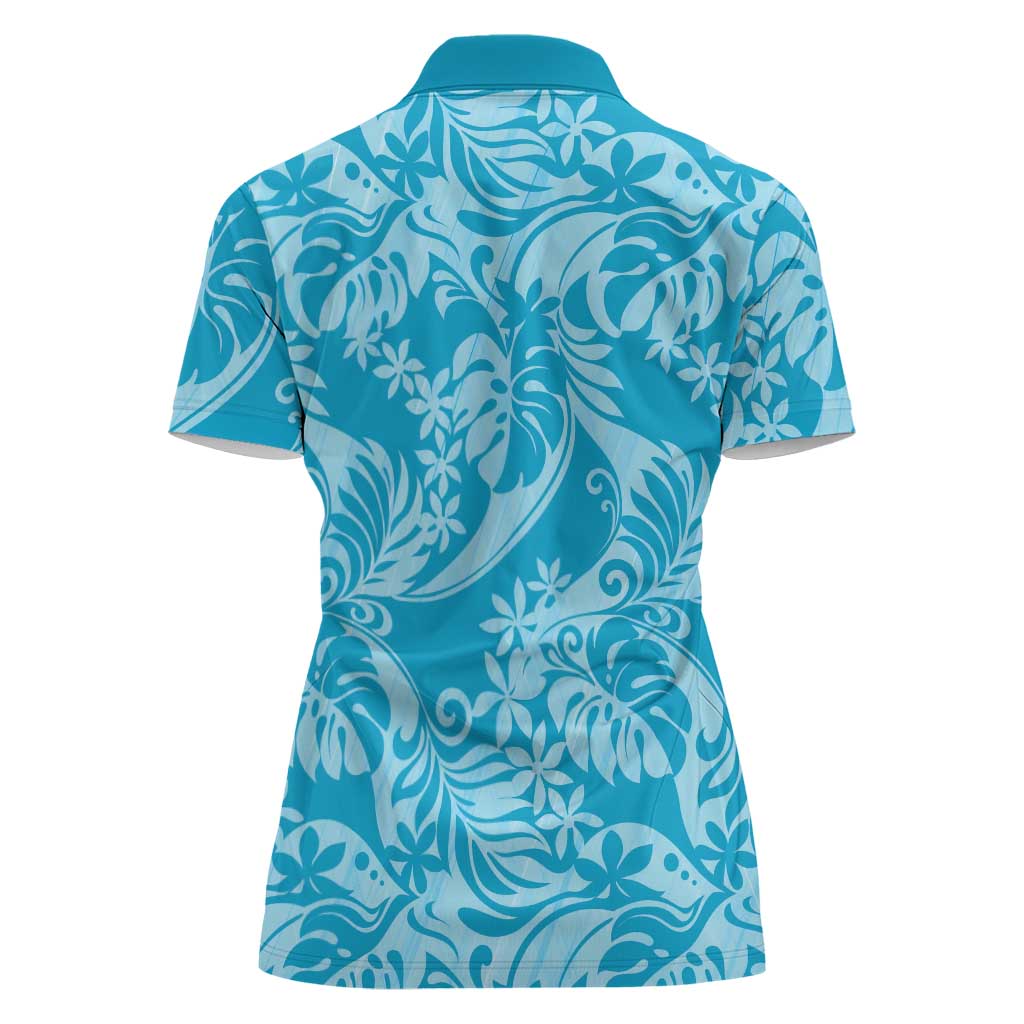 Tahiti Ninamu Tiare Floral Women Polo Shirt Monstera Palm Tropical Leaves - Polynesian Pride