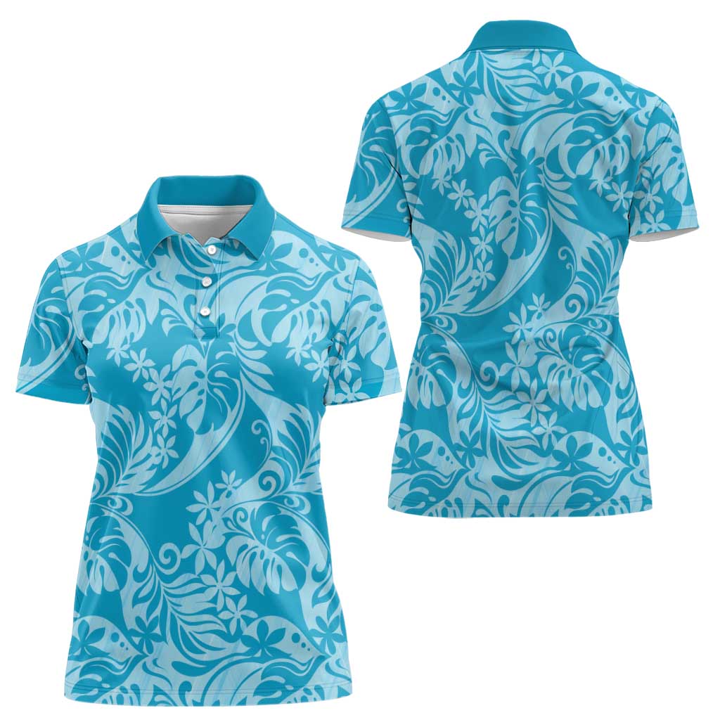 Tahiti Ninamu Tiare Floral Women Polo Shirt Monstera Palm Tropical Leaves - Polynesian Pride