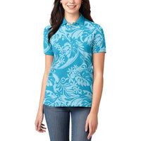 Tahiti Ninamu Tiare Floral Women Polo Shirt Monstera Palm Tropical Leaves - Polynesian Pride