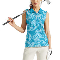 Tahiti Ninamu Tiare Floral Women Sleeveless Polo Shirt Monstera Palm Tropical Leaves LT01 - Polynesian Pride