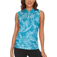 Tahiti Ninamu Tiare Floral Women Sleeveless Polo Shirt Monstera Palm Tropical Leaves LT01 - Polynesian Pride