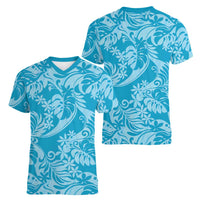 Tahiti Ninamu Tiare Floral Women V-Neck T-Shirt Monstera Palm Tropical Leaves LT01 - Polynesian Pride