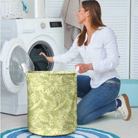 Tahiti Olive Tiare Floral Laundry Basket Monstera Palm Tropical Leaves - Polynesian Pride