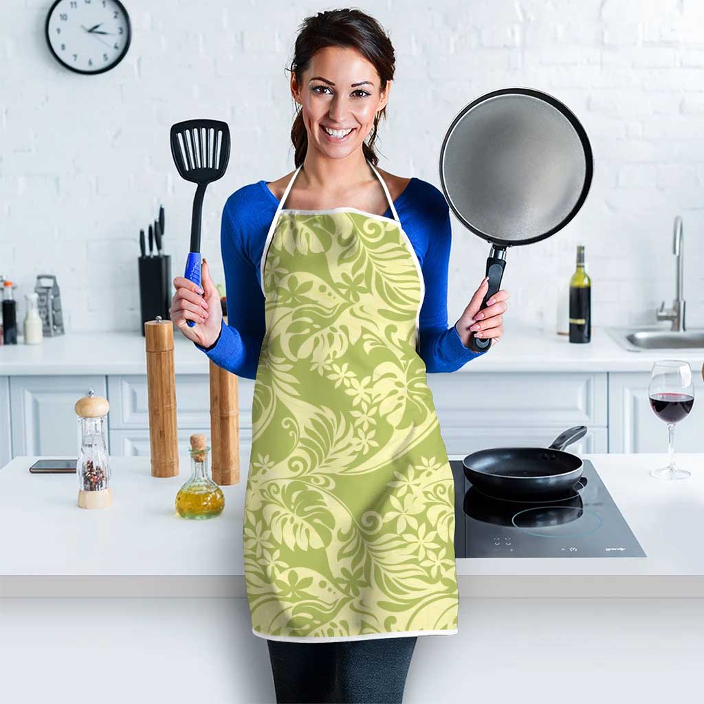 Tahiti Olive Tiare Floral Apron Monstera Palm Tropical Leaves - Polynesian Pride