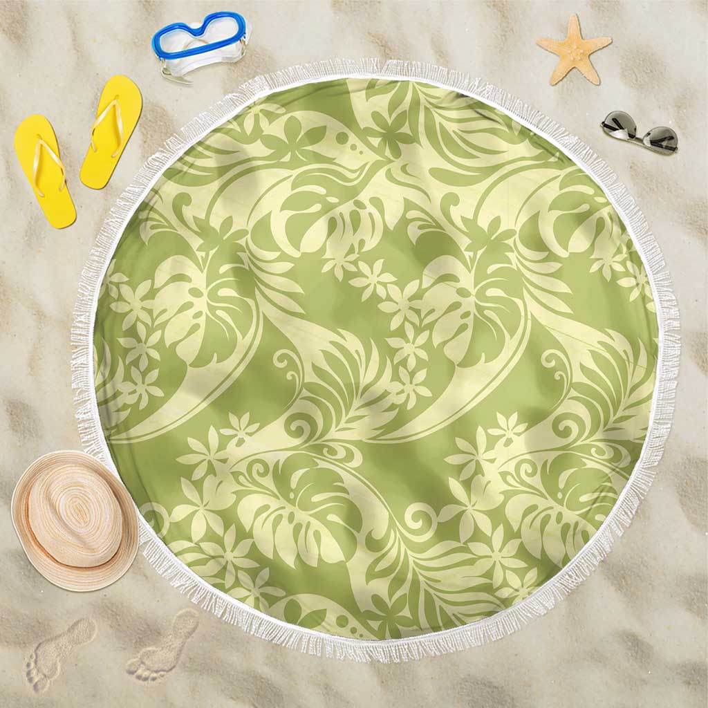 Tahiti Olive Tiare Floral Beach Blanket Monstera Palm Tropical Leaves LT01 One Size 150cm Olive - Polynesian Pride