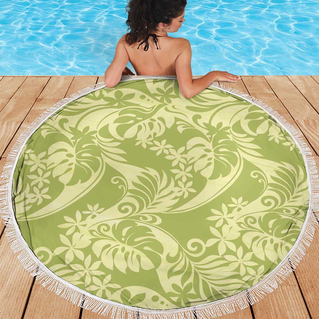 Tahiti Olive Tiare Floral Beach Blanket Monstera Palm Tropical Leaves LT01 - Polynesian Pride
