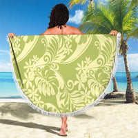Tahiti Olive Tiare Floral Beach Blanket Monstera Palm Tropical Leaves LT01 - Polynesian Pride