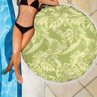 Tahiti Olive Tiare Floral Beach Blanket Monstera Palm Tropical Leaves LT01 - Polynesian Pride