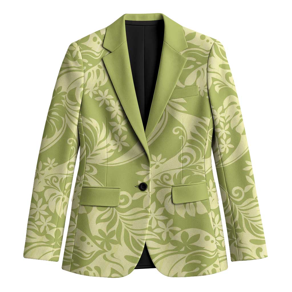 Tahiti Olive Tiare Floral Blazer Monstera Palm Tropical Leaves - Polynesian Pride