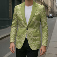 Tahiti Olive Tiare Floral Blazer Monstera Palm Tropical Leaves - Polynesian Pride