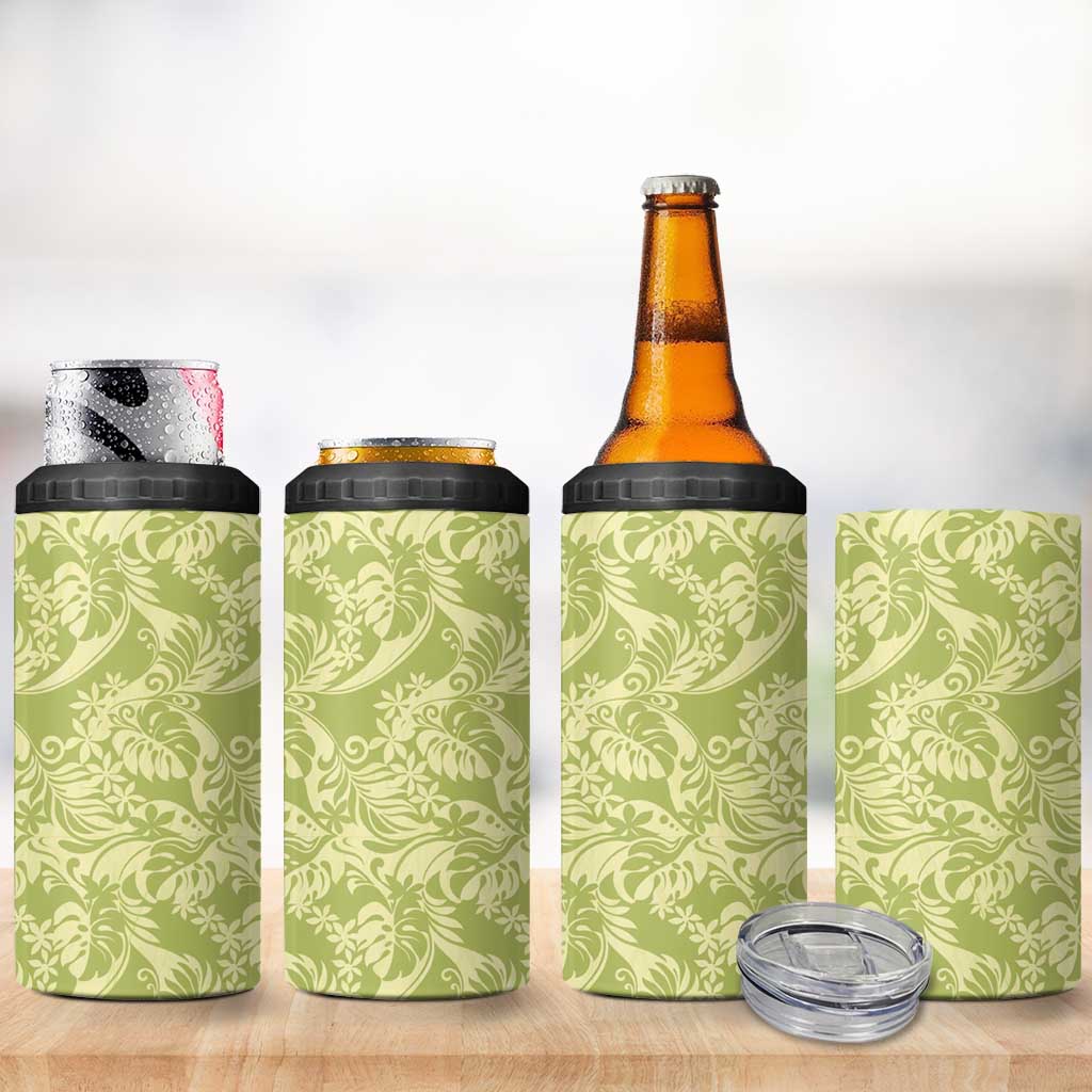 Tahiti Olive Tiare Floral 4 in 1 Can Cooler Tumbler Monstera Palm Tropical Leaves - Polynesian Pride
