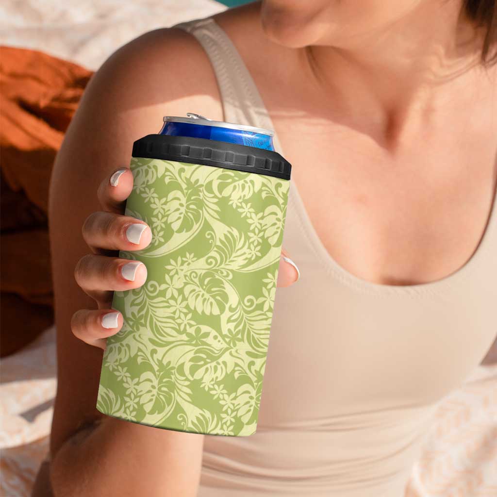 Tahiti Olive Tiare Floral 4 in 1 Can Cooler Tumbler Monstera Palm Tropical Leaves - Polynesian Pride