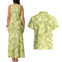 Tahiti Olive Tiare Floral Couples Matching Tank Maxi Dress and Hawaiian Shirt Monstera Palm Tropical Leaves LT01 - Polynesian Pride