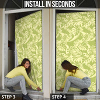 Tahiti Olive Tiare Floral Door Cover Monstera Palm Tropical Leaves - Polynesian Pride